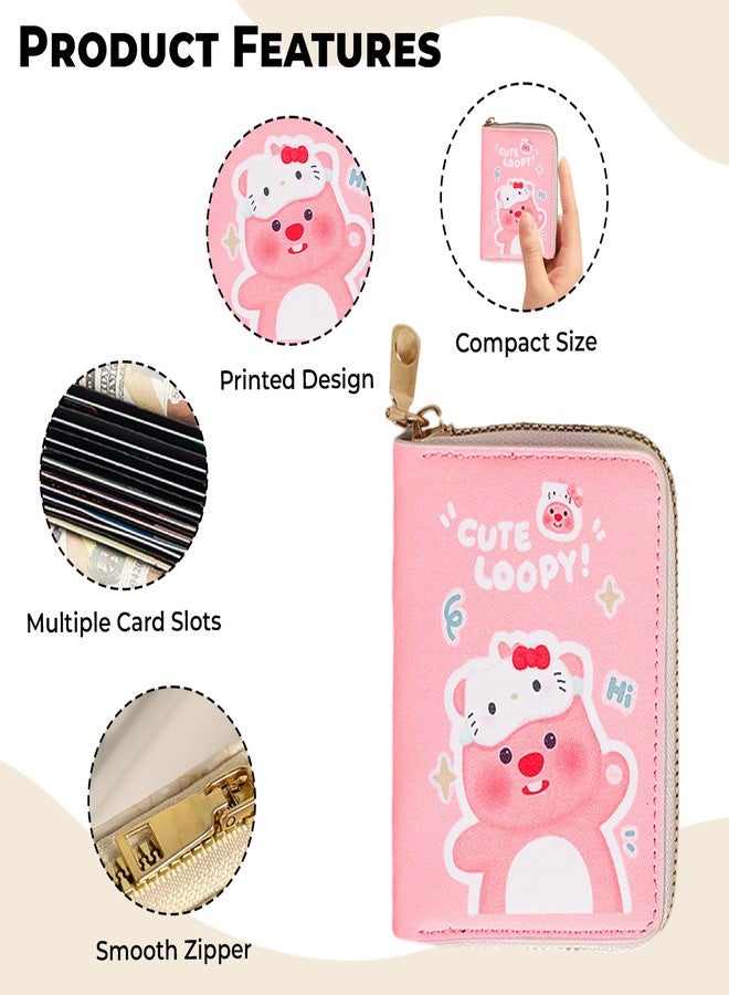 Kraptick Kawaii Card Holder - Cute Card Holder for Girls Trendy Card Organizer Stylish with Cartoon Print Harajuku Style Wallet Gift for Girls - Fashionable Card Pouch for Women (Pink) - Image 4